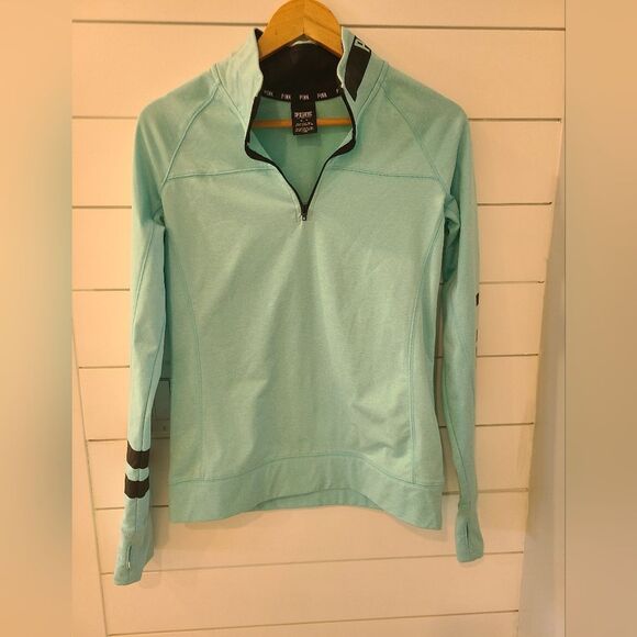 PINK Victoria's Secret Green Fitted Long Sleeve 1/4 Zip - Picture 1 of 7